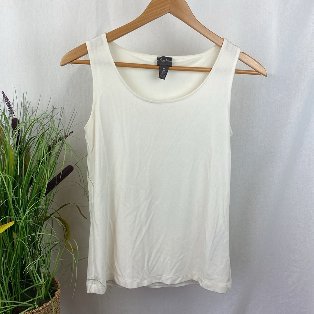 Chico’s Travelers White Lined Sleeveless Tank Top 0 S
